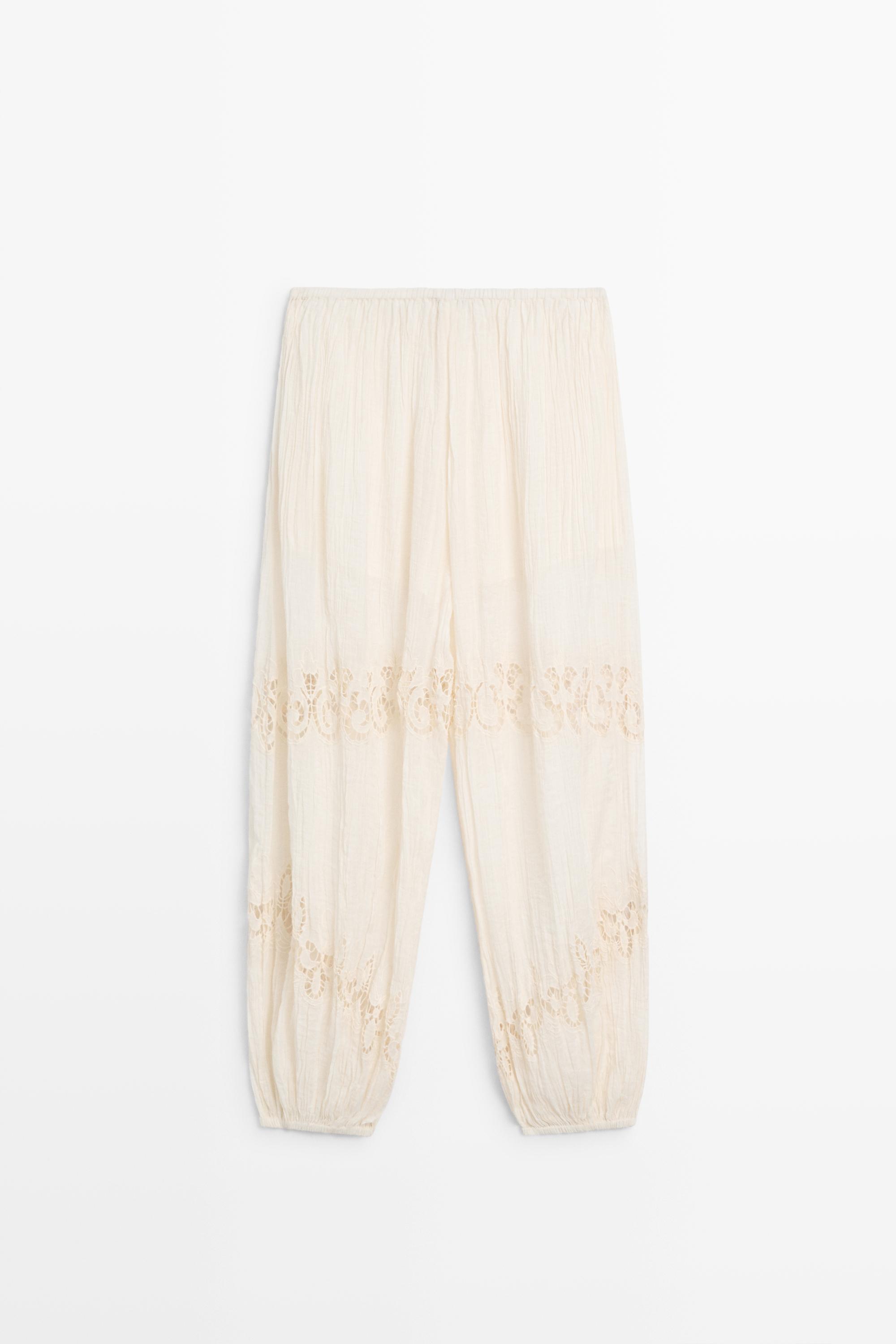 Flowing sarouel trousers with embroidered detail